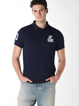 Jack & Jones - Men Navy Blue Logo Branding Knitted Polo T-Shirt