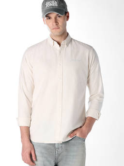 Jack & Jones - Men Beige Contrast Neck Band Striped Shirt