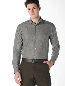 Jack & Jones - Men Grey Brushed Micro Check Cotton Formal Shirt