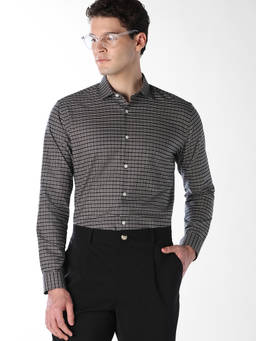 Jack & Jones - Men Brown Micro Check Cotton Formal Shirt