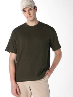 Jack & Jones - Men Dark Green Solid T-Shirt