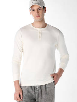 Jack & Jones - Men White Cotton Henley Neck T-Shirt