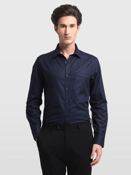 Arrow - Men Navy Blue Textured Geometric Manhattan Slim Fit Shirt