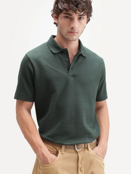 Rare Rabbit - Men Davin-P Dark Green Cotton Blend Polo T-Shirt