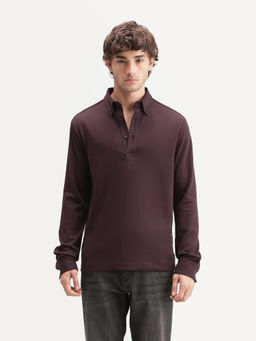 Rare Rabbit - Men Rint-A26 Dark Maroon Cotton Blend Polo T-Shirt