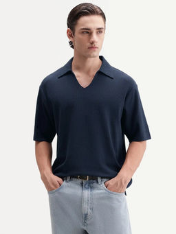 Rare Rabbit - Men Zent Navy Blue Cotton Polo T-Shirt