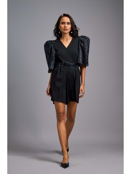 Deepika Arora - Women's Black Sequin Party Playsuit with Belt