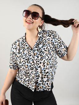 Instafab Plus - Womens Multi-Color Animal Print Crop Shirt