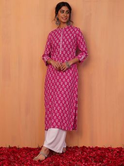 Indya - Fuchsia Pink Abstract Boota Print Straight Kurta