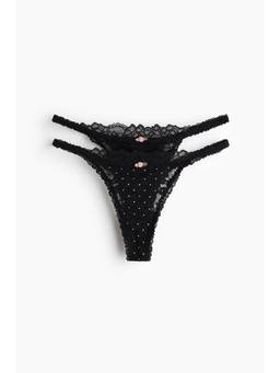 H&M - Women Black 2-Pack Lace Tanga Thong Briefs