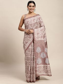 Odette - Bhagalpuri Silk Brown Printed Saree with Unstitched Blouse