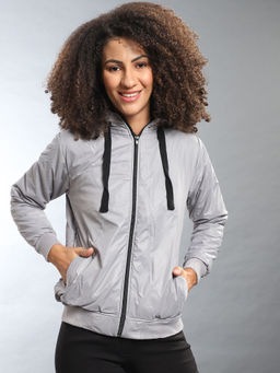 Campus Sutra - Grey Women Solid Stylish Casual Windcheater Jacket