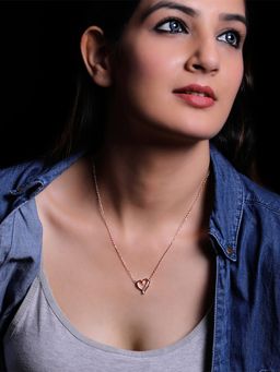 GIVA - 925 Sterling Silver Rose Gold Curl Heart Necklace for Women and Girls stylish