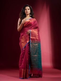 CHARUKRITI - Magenta with Zari Design and Contrast Pallu Saree with Unstitched Blouse