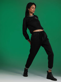 Label Ritu Kumar - Black Solid Sweatshirt with Joggers Pant Set (Set of 2)