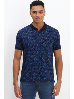 Allen Solly - Men Navy Blue Floral Collar Neck T-Shirt