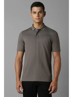 Louis Philippe - Men Grey Self Design Collar Neck T-Shirt
