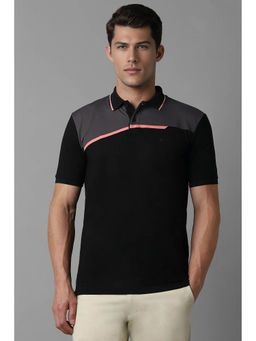 Louis Philippe - Men Black Colorblock Collar Neck T-Shirt