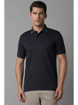 Louis Philippe - Men Charcoal Textured Collar Neck T-Shirt