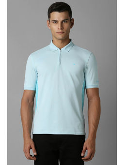 Louis Philippe - Men Turquoise Solid Collar Neck T-Shirt