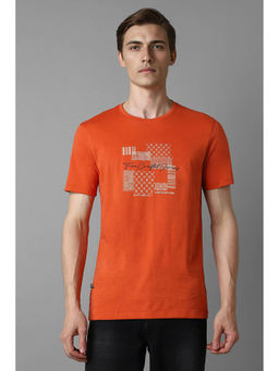 Louis Philippe - Men Orange Printed Round Neck T-Shirt