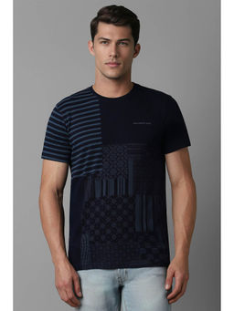 Louis Philippe - Men Navy Blue Printed Round Neck T-Shirt