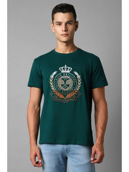 Louis Philippe - Men Green Embroidered Round Neck T-Shirt