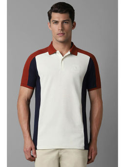 Louis Philippe - Men White Colorblock Collar Neck T-Shirt
