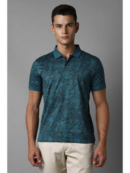 Louis Philippe - Men Green Floral Collar Neck T-Shirt