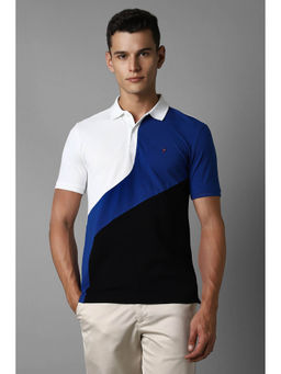 Louis Philippe - Men Blue Colorblock Collar Neck T-Shirt