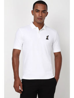 Peter England - Men White Solid Collar Neck Polo T-Shirt