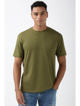Peter England - Men Olive Solid Round Round Neck T-Shirt