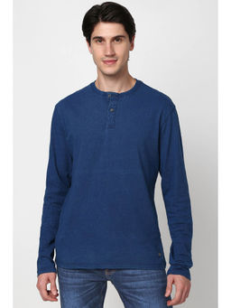 Peter England - Men Navy Blue Solid Henley Neck Round Neck T-Shirt