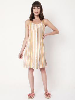 VERO MODA - Women Casual Stripes Beige Dress