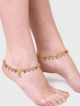 ZENEME - Gold-Plated Pair of Stone-Studded Beaded Handcrafted Anklets