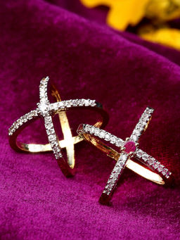 ZENEME - Gold-Plated American Diamond Studded Handcrafted Dual Tone Finger Rings