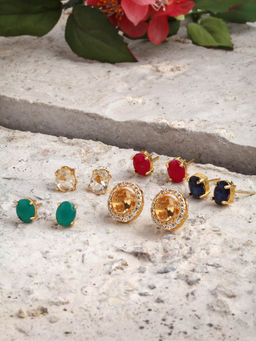 ZENEME - Gold Plated Pack of 5 Oval Studs Earrings for Women