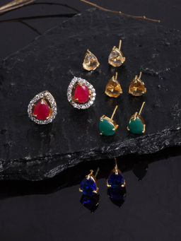 ZENEME - Gold Plated Pack of 5 Teardrop Studs Earrings for Women