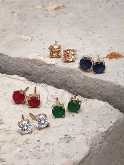 ZENEME - Gold Plated Geometrical Studs Multicolour Round Earrings for Women