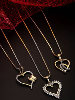 ZENEME - Pack of 3 Gold-Plated Cz Studded Pendants Chain