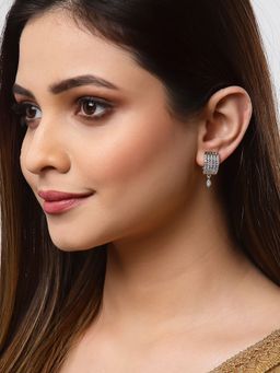 ZENEME - Gold-Plated American Diamond Studded Floral Shaped Stud Earrings for Women