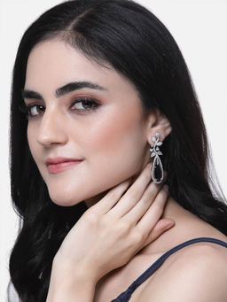 ZENEME - Rhodium-Plated Blue American Diamond Teardrop Crawler Earrings for Women & Girls