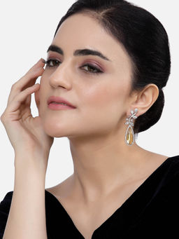 ZENEME - Rhodium-Plated Yellow American Diamond Teardrop Crawler Earrings for Women & Girls