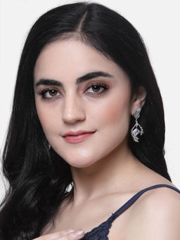 ZENEME - Rhodium-Plated White American Diamond Crystal Studded Drop Earrings for Women