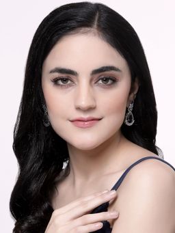 ZENEME - Rhodium-Plated Silver Toned Royal Blue American Diamond Drop Earrings for Women