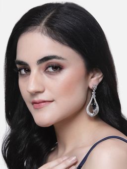 ZENEME - Rhodium-Plated Blue Crystal Ad Quirky Dangler Earring for Women