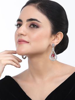 ZENEME - Rhodium-Plated Red Crystal Ad Quirky Dangler Earring for Women