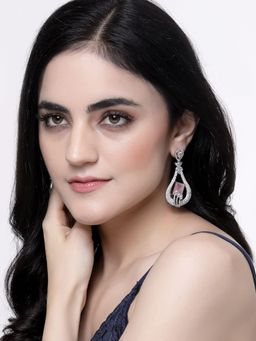 ZENEME - Rhodium-Plated Pink Crystal Ad Quirky Dangler Earring for Women