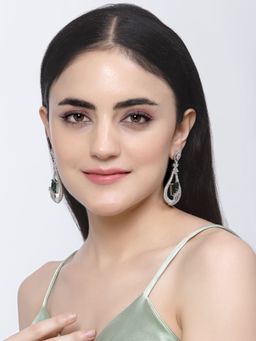 ZENEME - Rhodium-Plated Green Crystal Ad Quirky Dangler Earring for Women