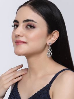 ZENEME - Rhodium-Plated White American Diamond Studded Teardrop & Quirky Earrings for Women